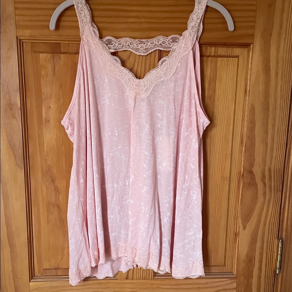Lace Trim Pink Tank Top